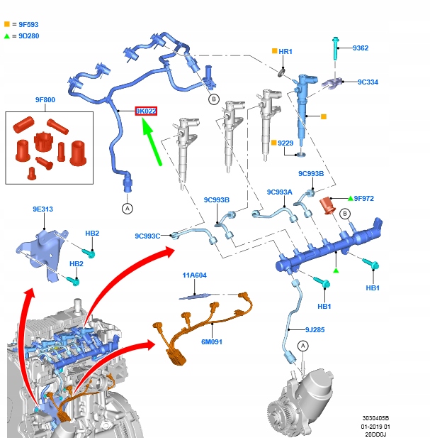 jeu de 4 injecteurs JB3Q9K022AA — Ford Transit Ford Oe